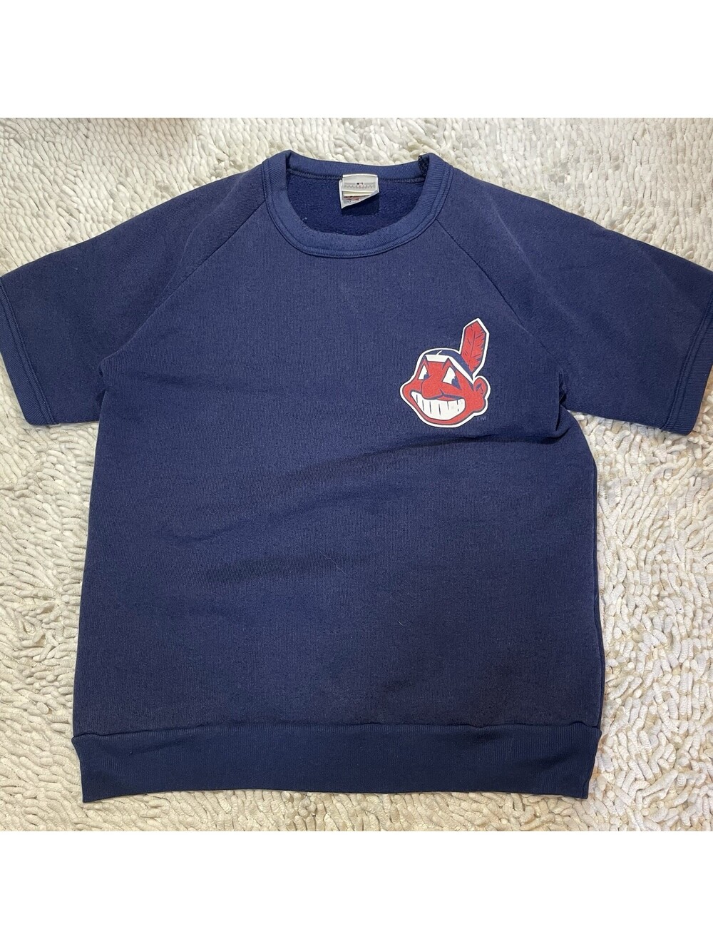 Vintage Cleveland Indians Sweatshirt Mens Small Crewneck Short Sleeve Navy USA